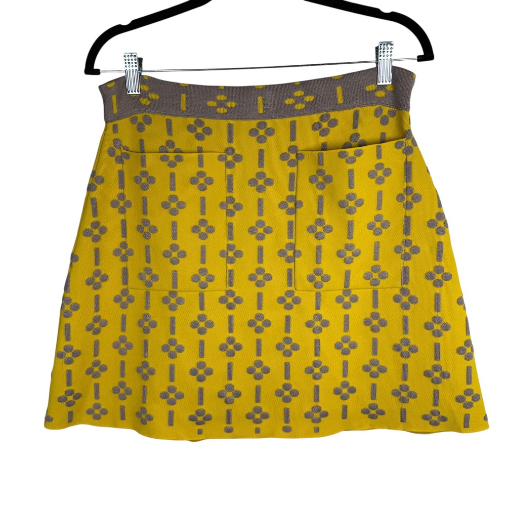 Anthropologie Maeve Quant Mini Skirt 60's Inspired Retro Size Medium Yellow Gray